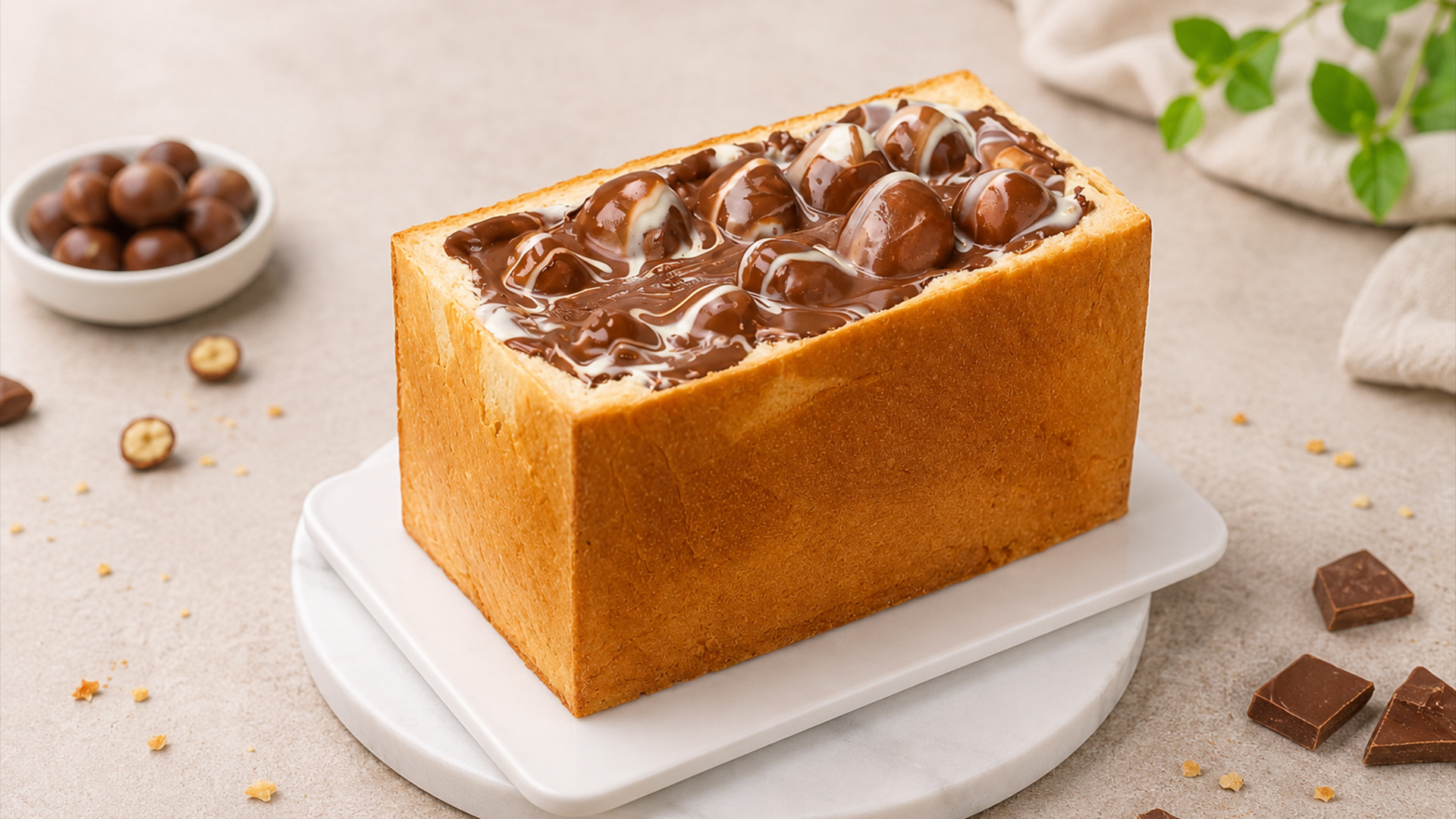 Filling a bread box with chocolate and strawberries