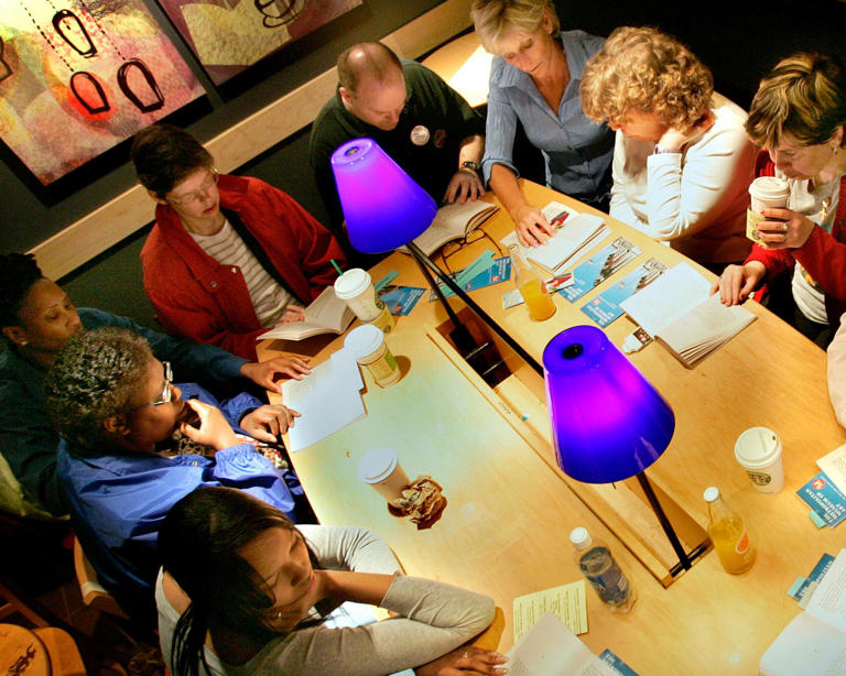 A meeting of a book club aimed at people with intellectual or developmental disabilities. Photograph: Chris Stephens/AP