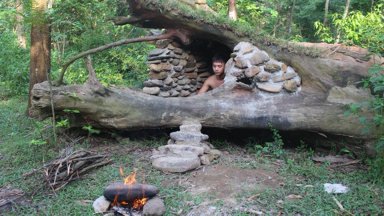 Primitive technology: Build house in the trunk