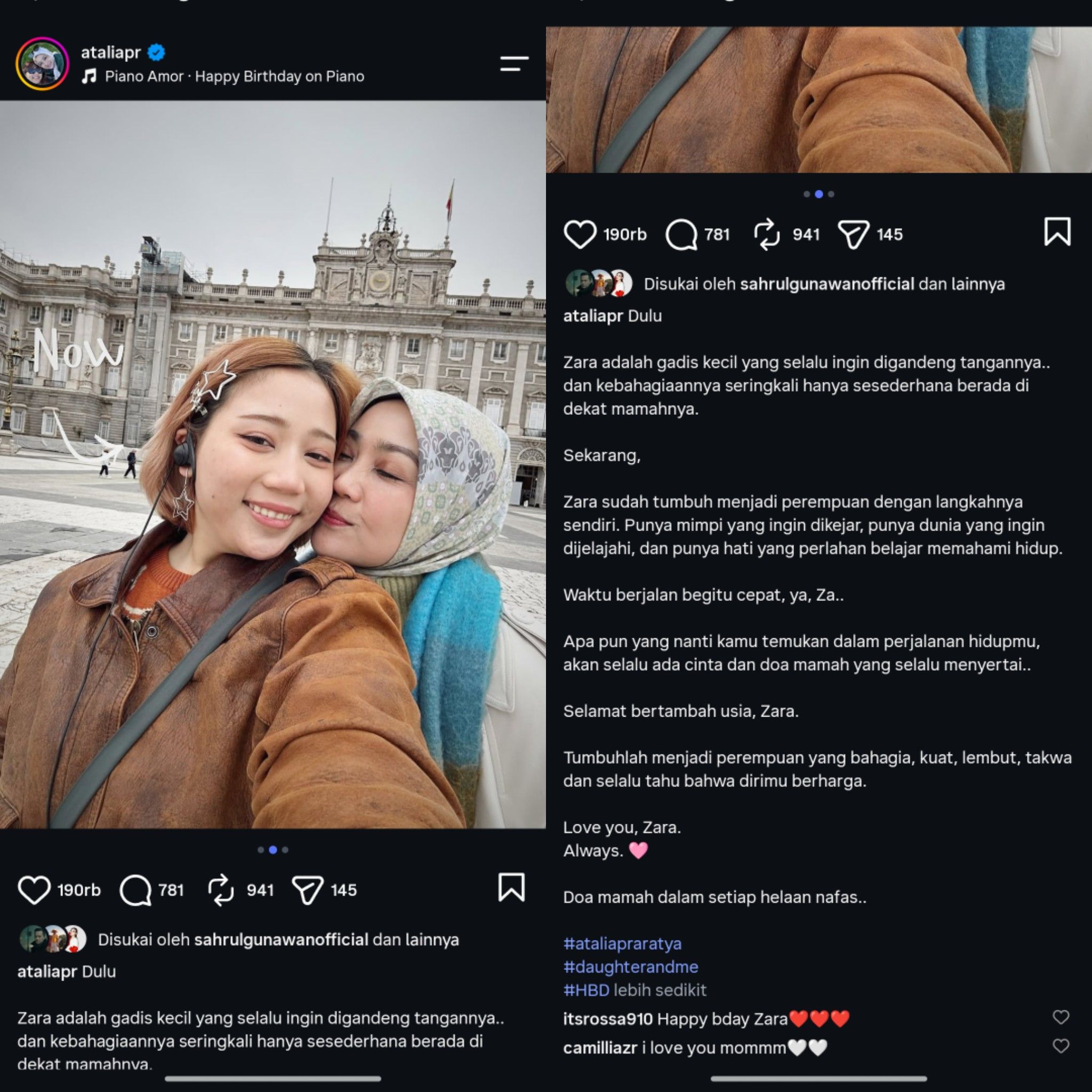 Atalia membagikan pesan menyentuh untuk sang putri, Zara.