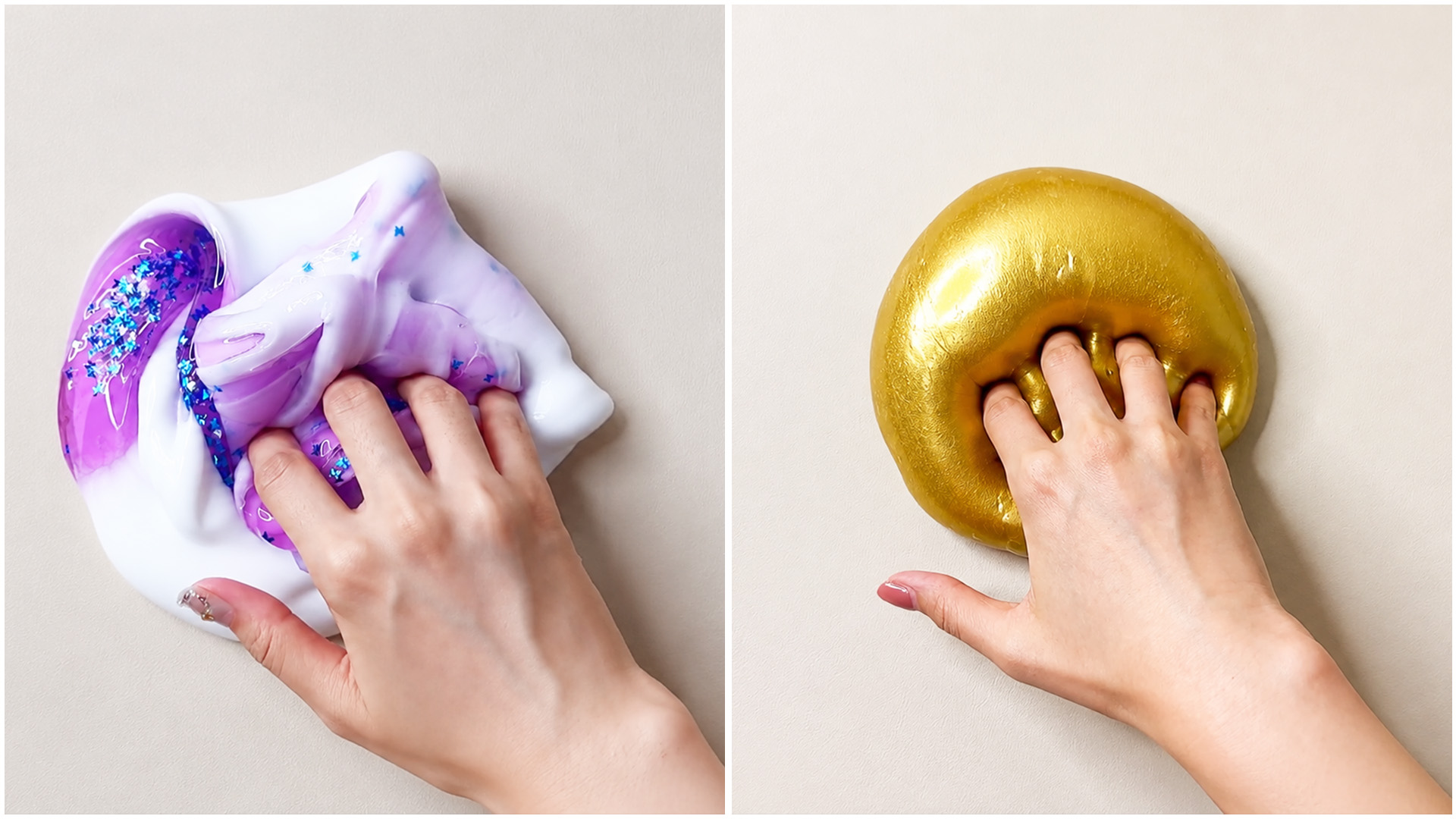Shimmering slime pressing and colorful texture play