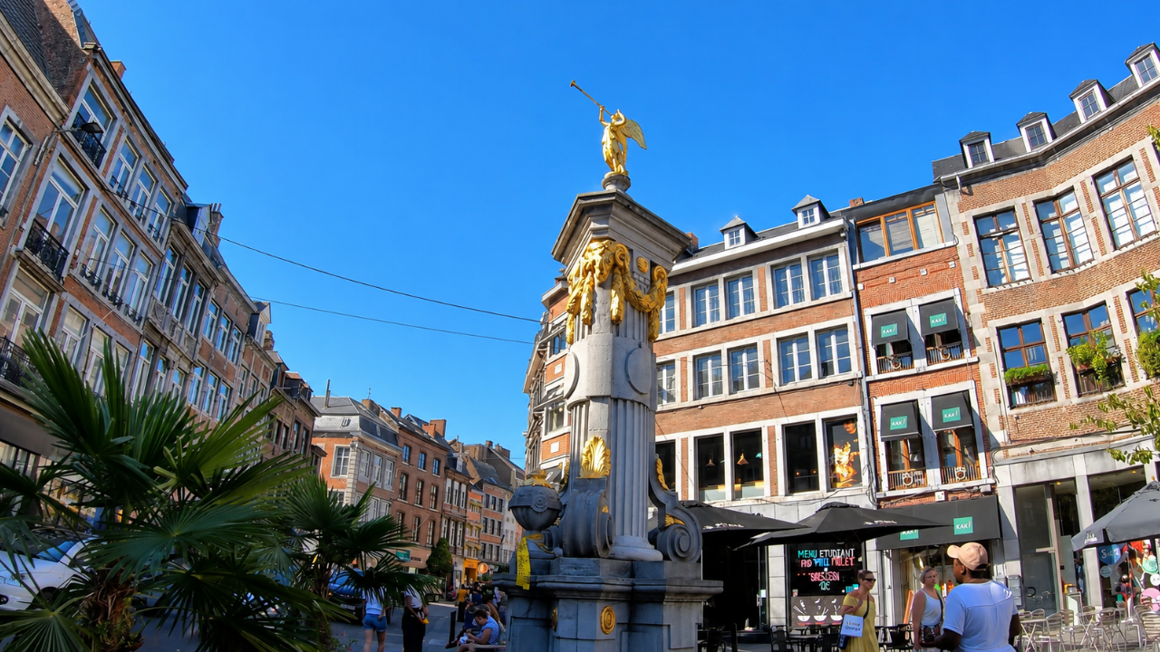Namurs gyllene ängelmonument i hjärtat av gamla stan (4K)