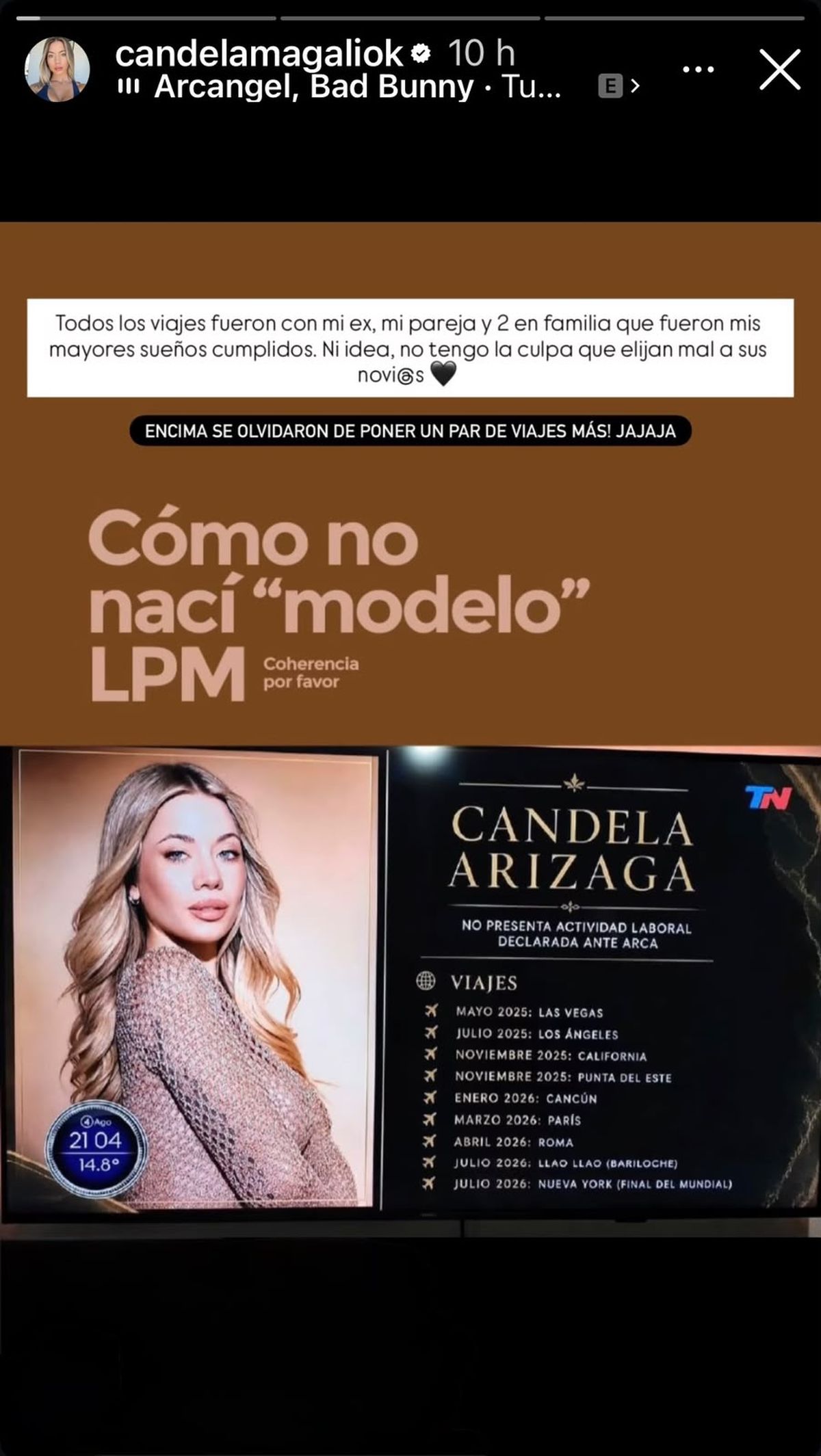 Candela Arizaga se hartó de esconderse: filtró una foto íntima con Facundo Moyano y les dejó un mensaje a sus "novias"