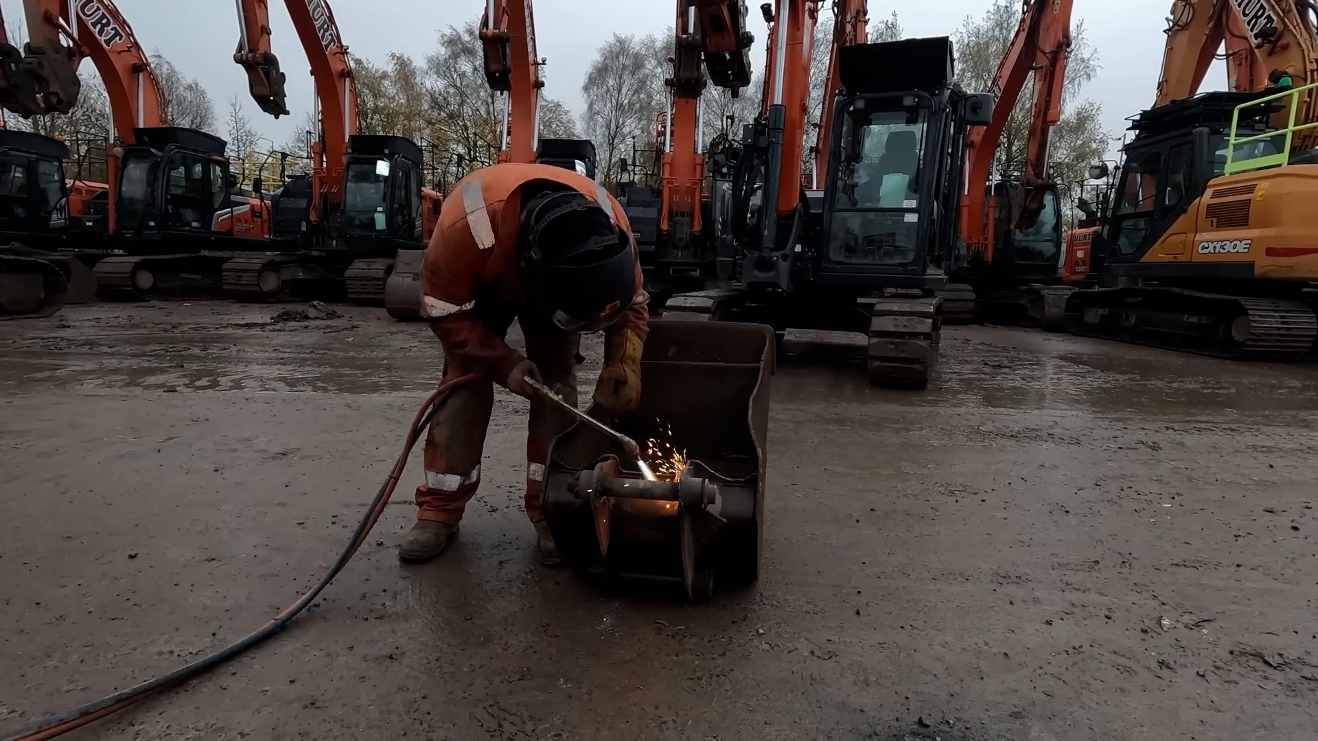 Cutting out a seized excavator bucket pin
