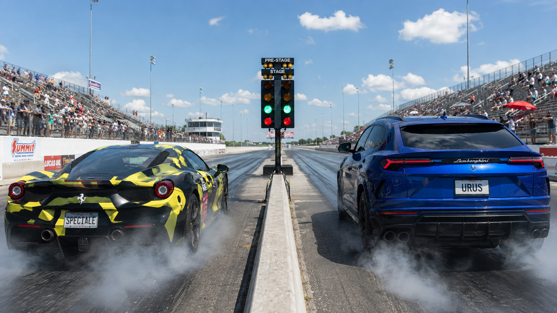 Lamborghini Urus Challenges A Straight Piped Ferrari Speciale Drag Race
