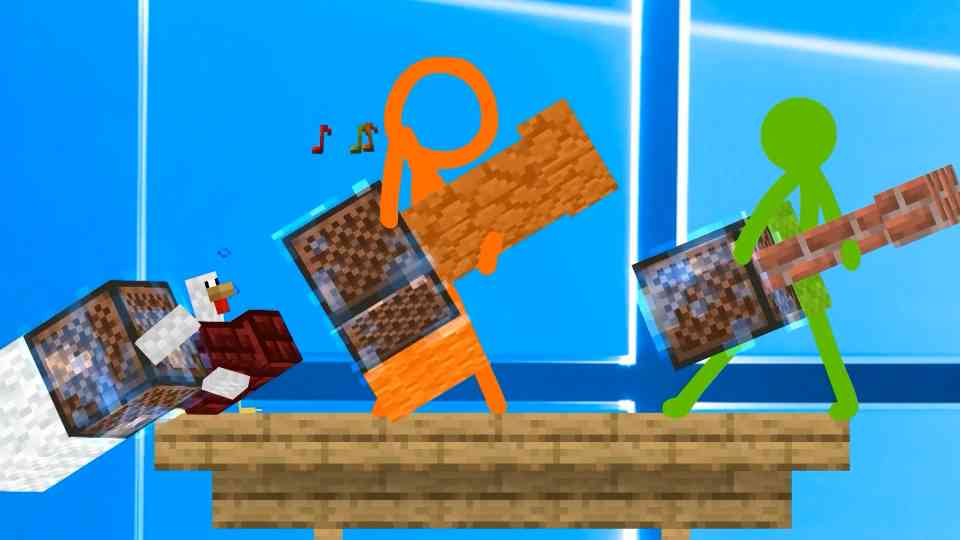 Note Block Battle SkyBlock: Stick figures build above the beat
