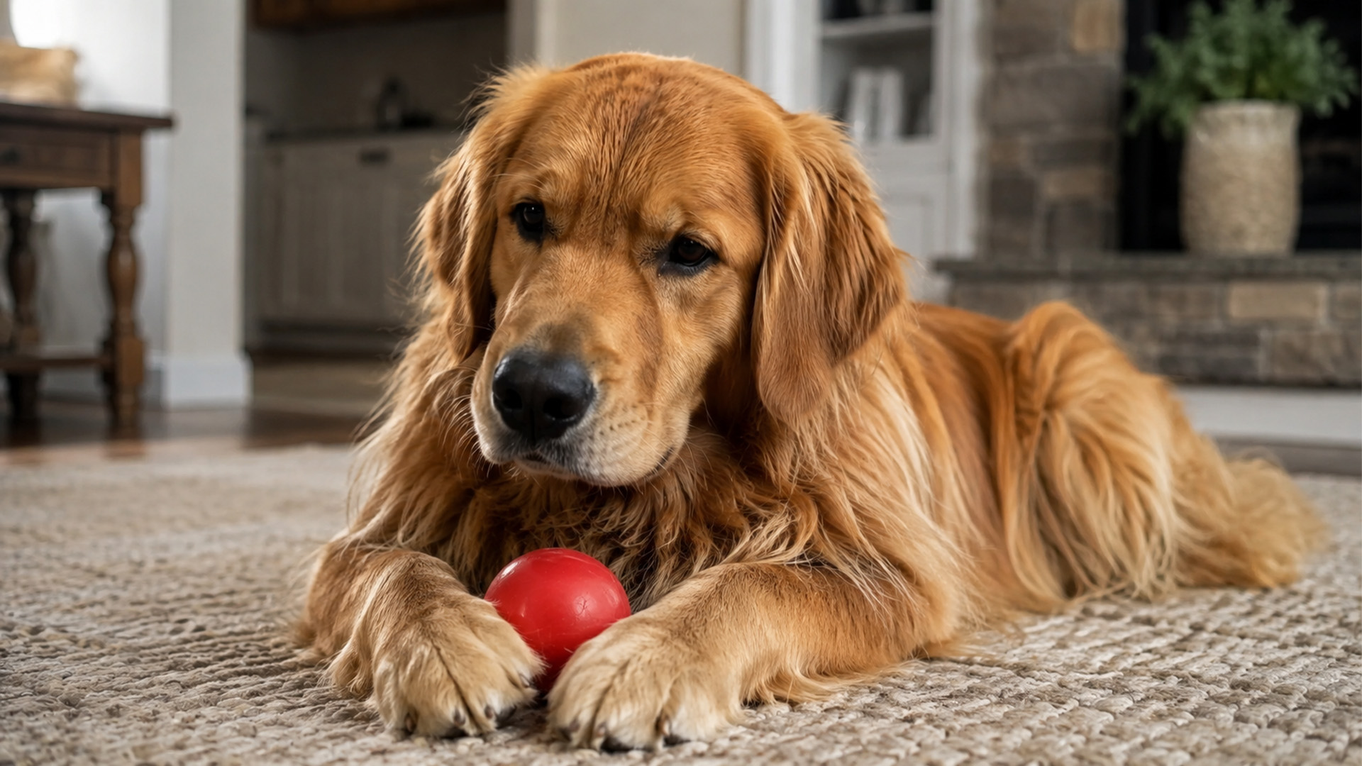 Golden retriever finds his brain massage toy