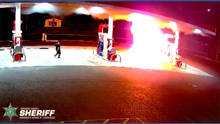Man accused of using fuel pump to set Spokane County gas station on fire