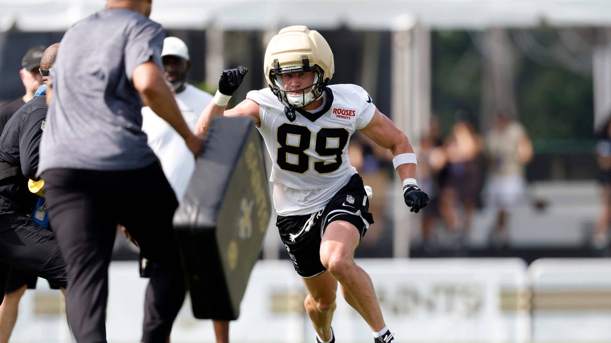 Saints rookie Brock Rechsteiner, son of WWE legend, hits German suplex in practice brawl