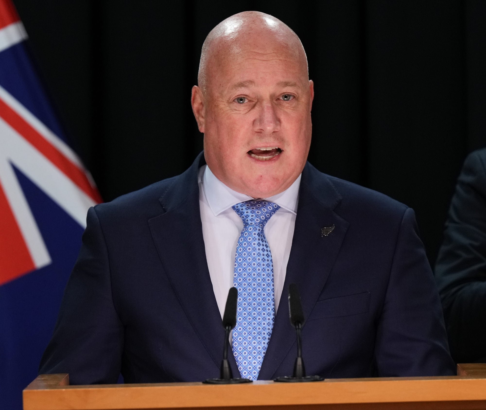 New Zealand Prime Minister Christopher Luxon speaks at a news conference in Wellington in July. Photo: AP