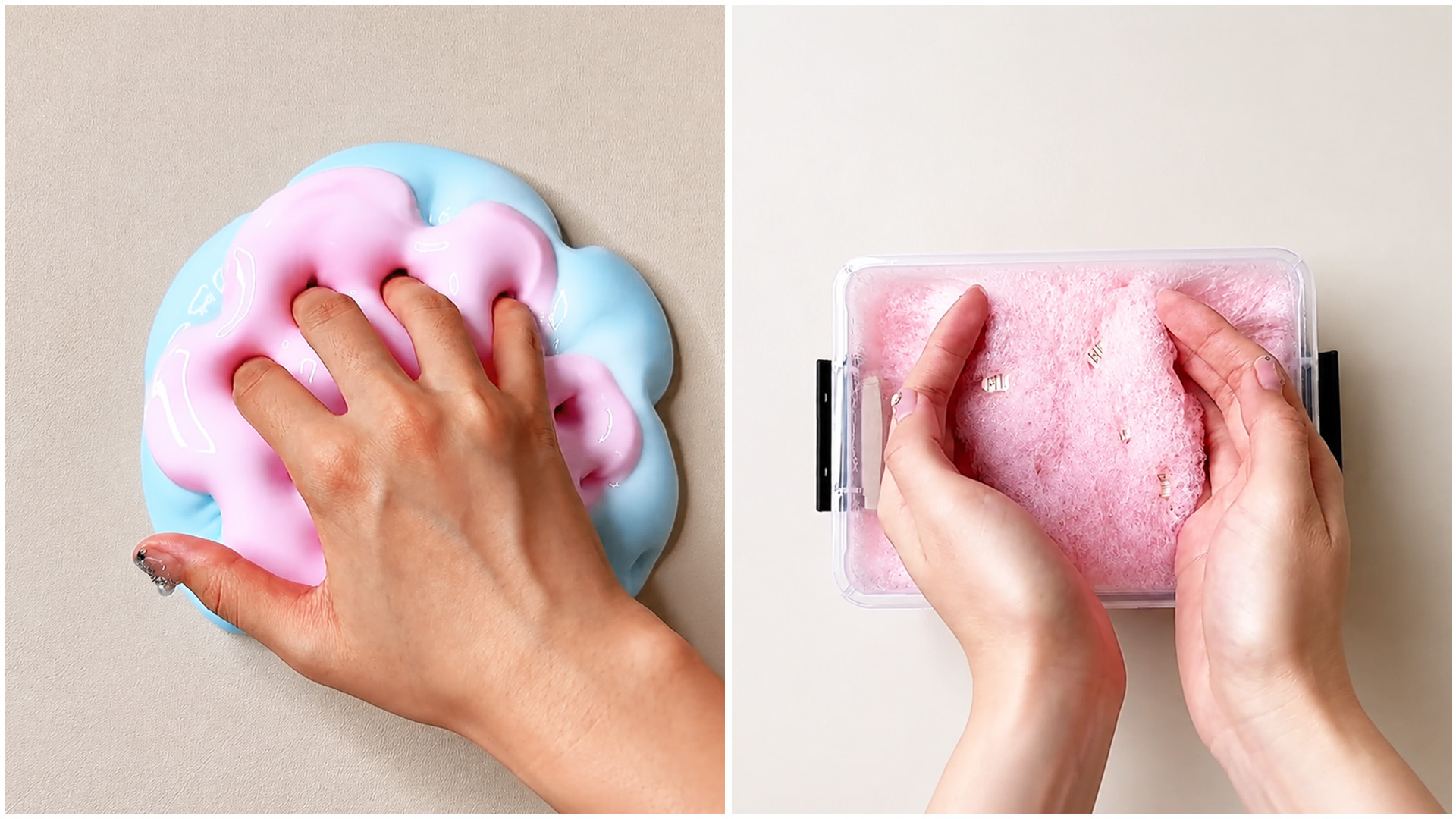 Dreamy pastel slime mixing with fluffy textures