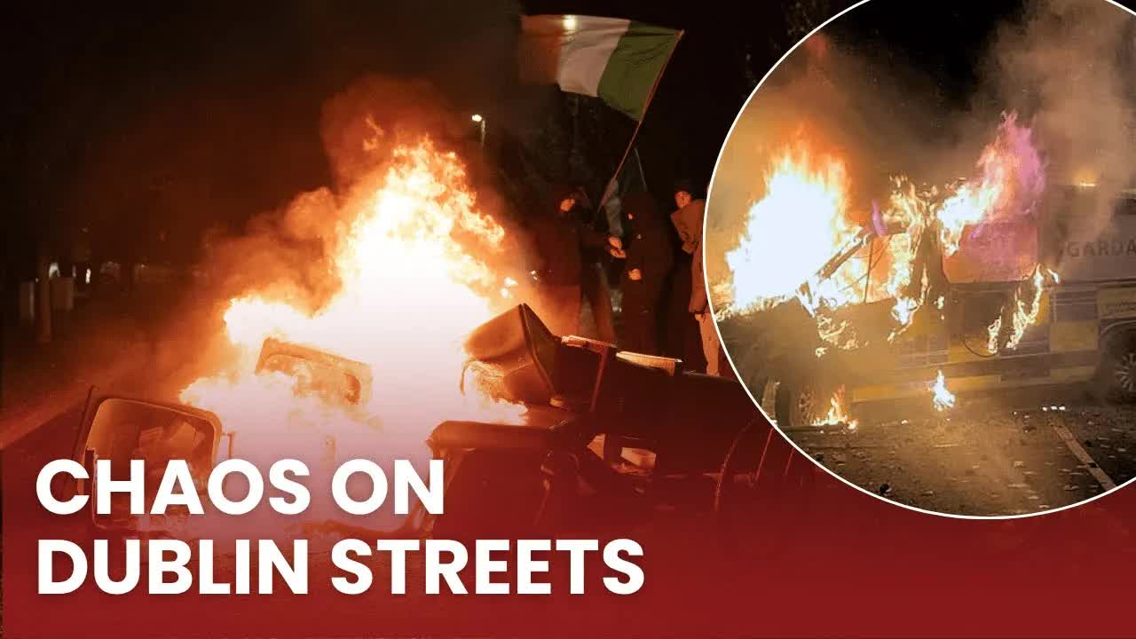 Chaos erupts as protesters clash with police outside Dublin hotel