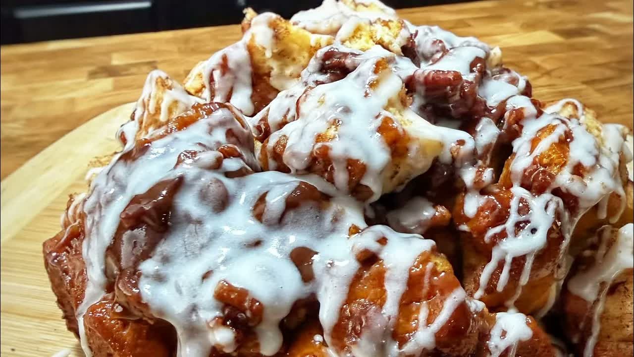 Pecan monkey bread turns cinnamon rolls into a caramel pull-apart dessert