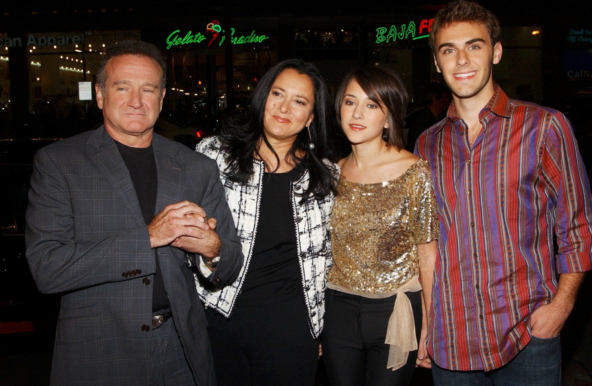 Pictured here with his wife Marsha, daughter Zelda, and son Zachary, Robin died in 2014 (Picture: Picture Perfect/Shutterstock)