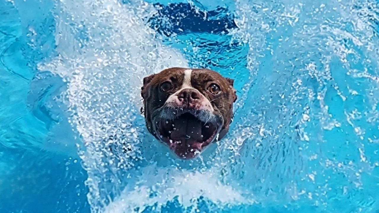 Boston terrier turns into a rocket when he sees the pool - and his ...