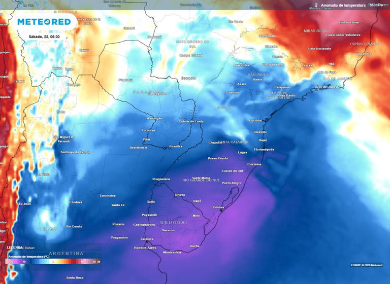 Massa de ar frio avança sobre o Brasil, após frente fria perder força.