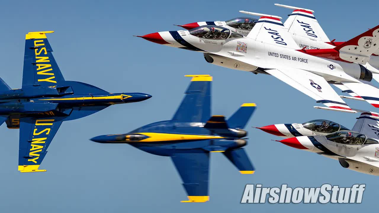 Watch Blue Angels & Thunderbirds explode across the pyro field ...