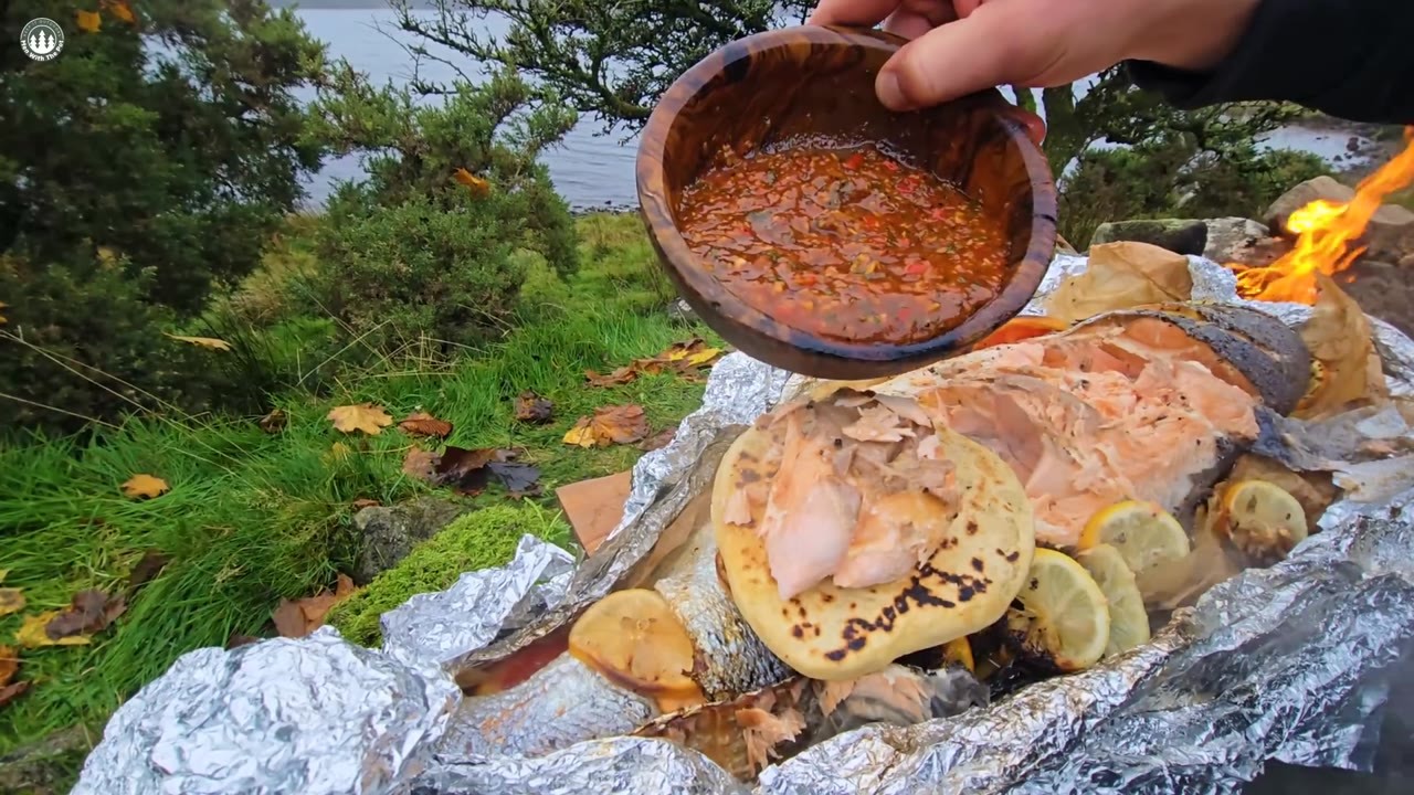 Whole salmon smoked over open fire became the ultimate wilderness feast