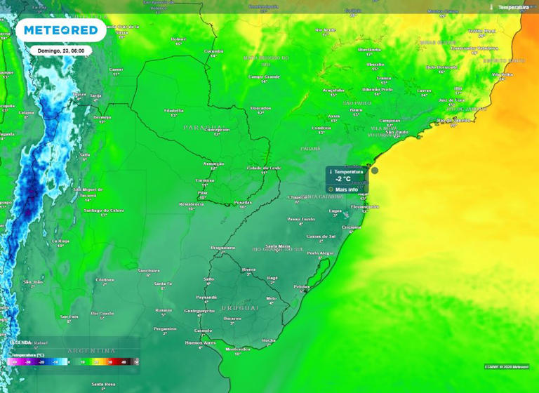 Mínima prevista para o amanhecer de domingo (23). Há previsão de temperaturas negativas na Serra Catarinense.