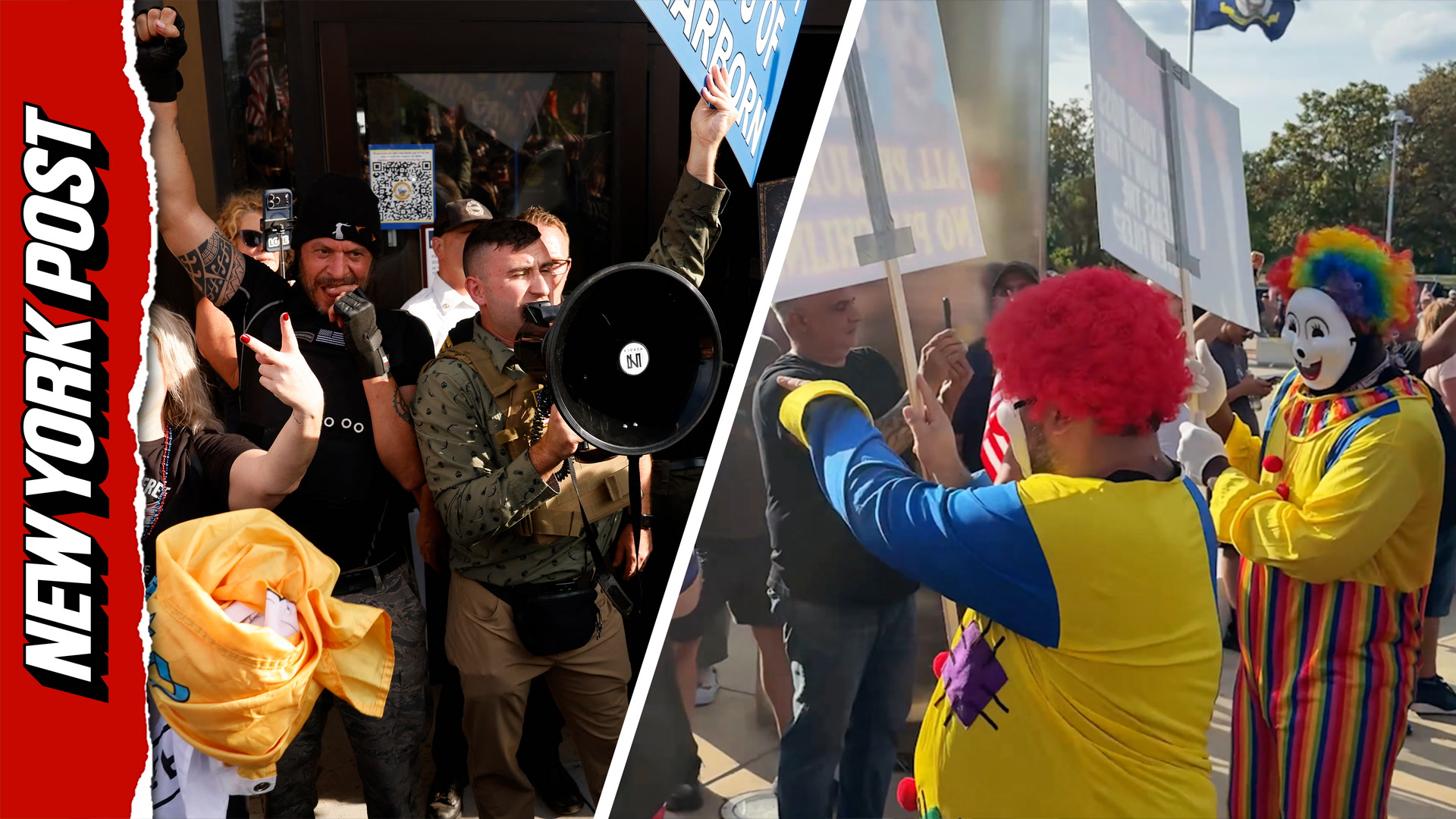Clown suited counter-protesters rally against anti-Islam protest in ...