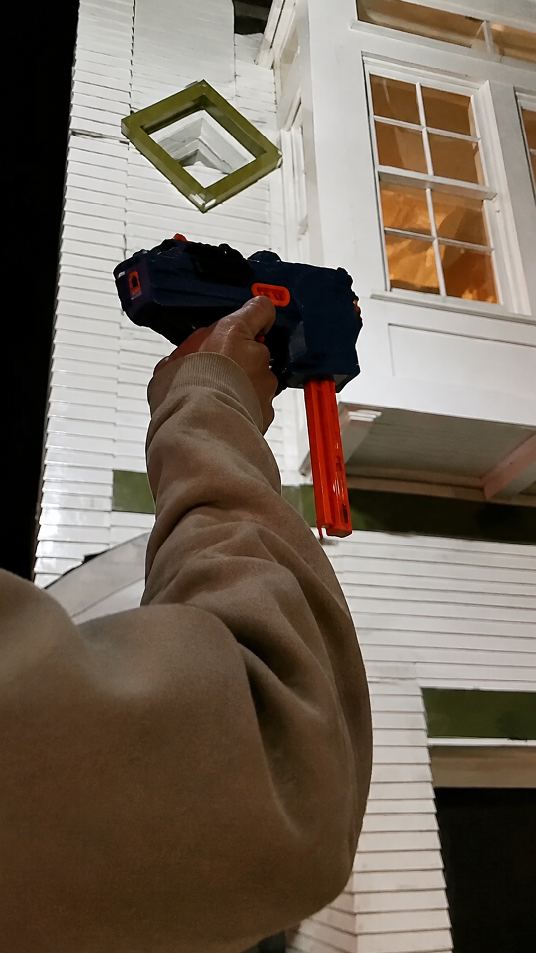 Professional foam sniper hits target