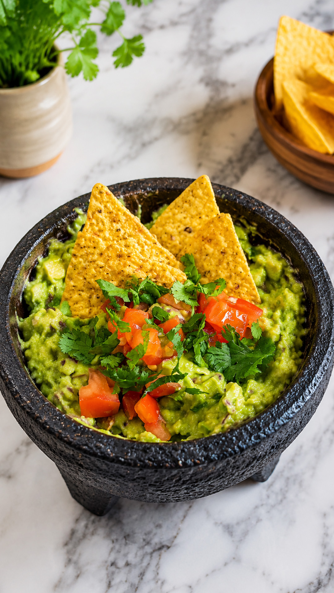 Fresh avocado guacamole with lime and cilantro