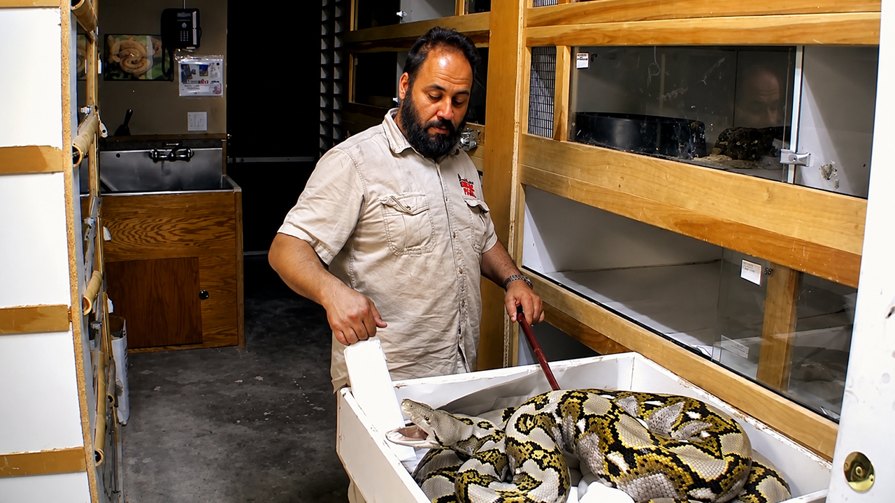 Watch this mother python makes collecting her eggs a challenge