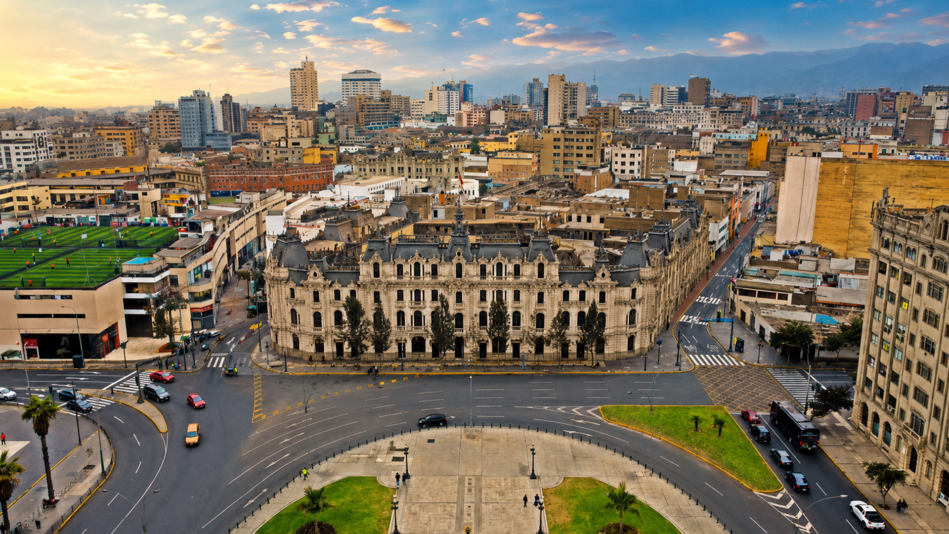 Lima’s colonial architecture beneath a massive modern skyline