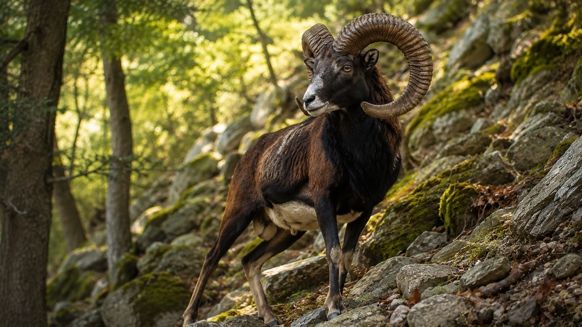 Une caméra piège capture un mouflon sauvage sur une pente raide