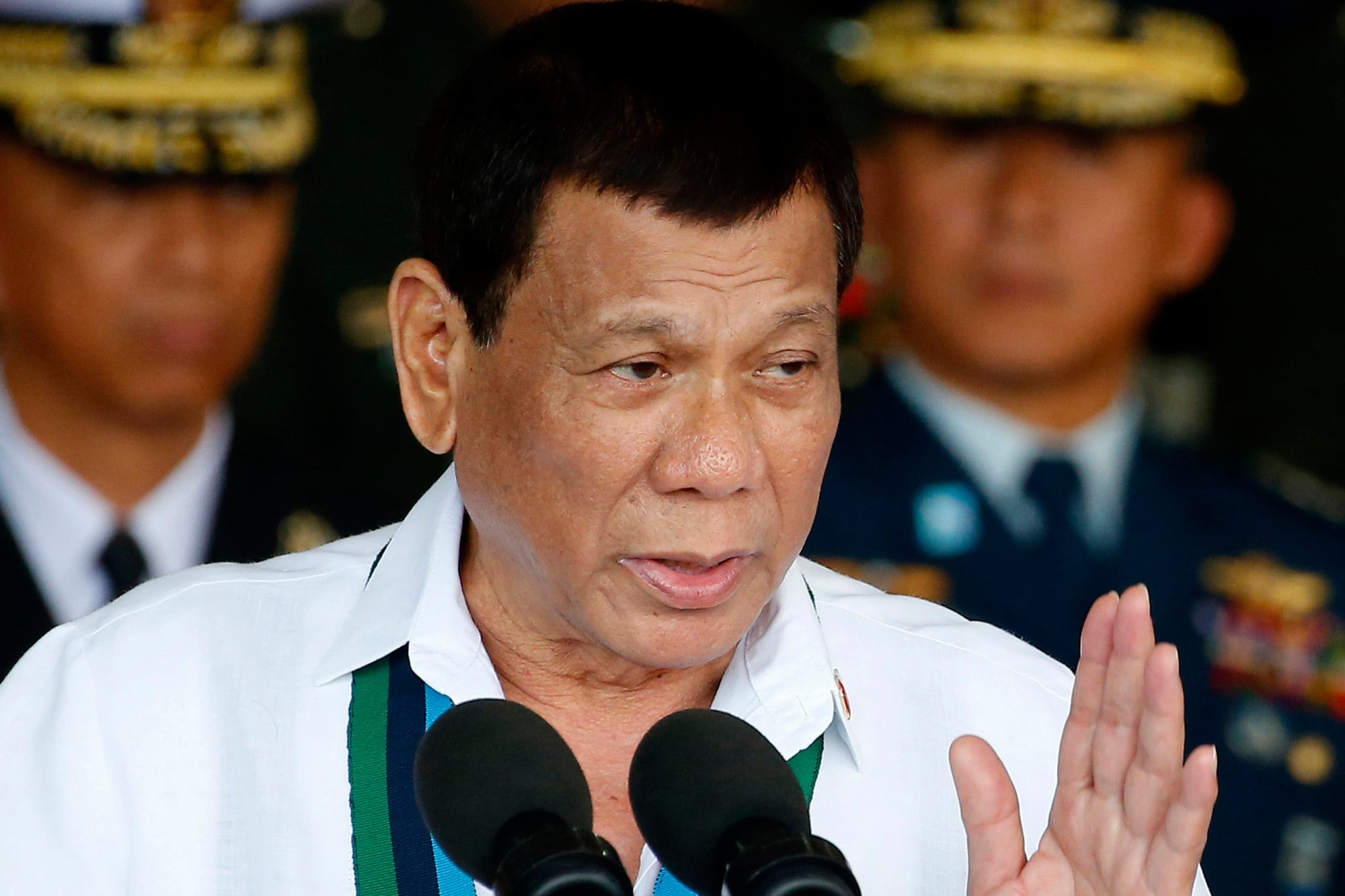 Philippine President Rodrigo Duterte addresses the troops during an anniversary celebration of the military in Quezon in 2017. Photo: AP