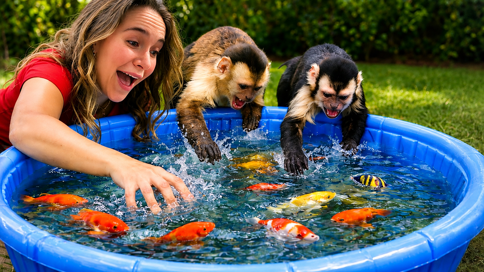 She released live fish in front of her monkeys... their instincts ...