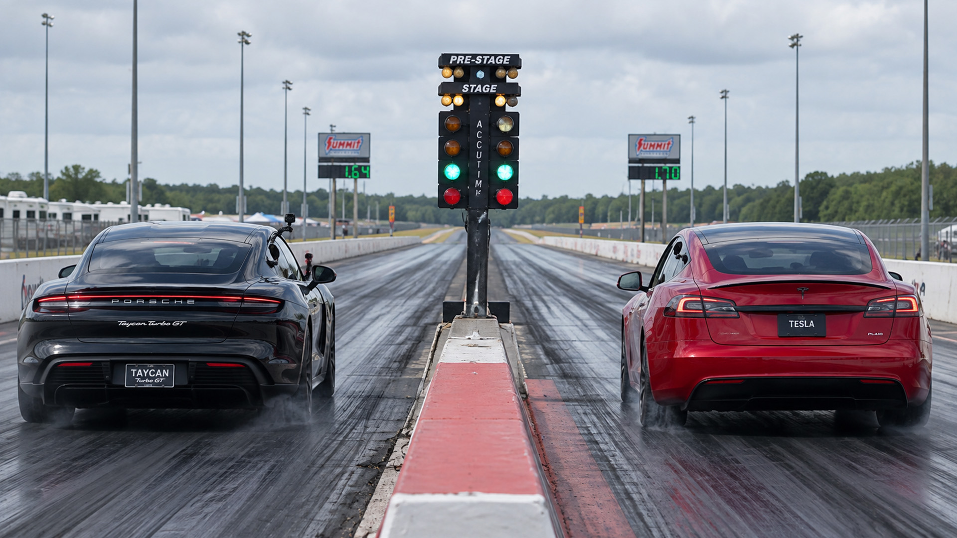 Is the Tesla Plaid much faster than the Taycan in drag race?