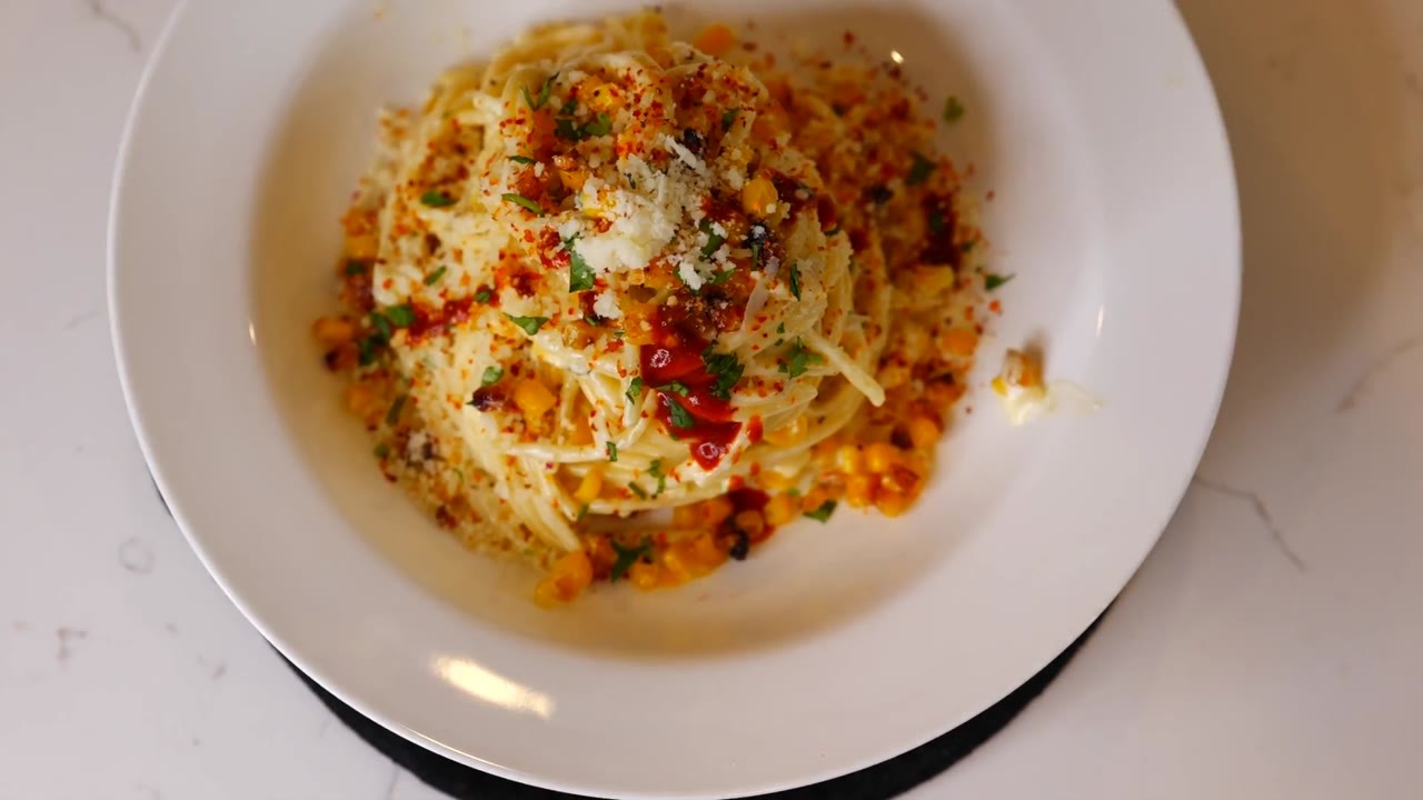 This creamy Mexican street corn spaghetti is ready in under 25 minutes