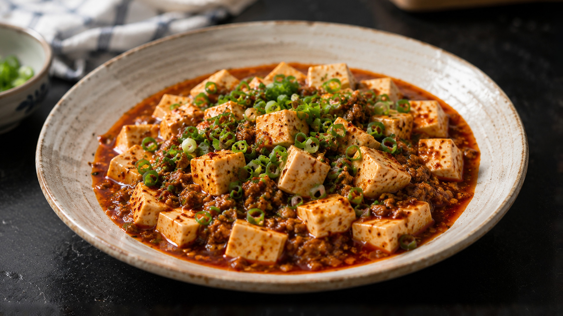 What gives spicy garlic tofu its bold savory flavor?