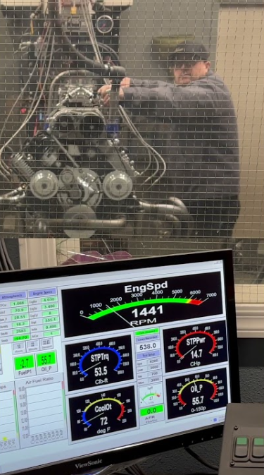 Blown flathead V8 fires up on the dyno for the first time