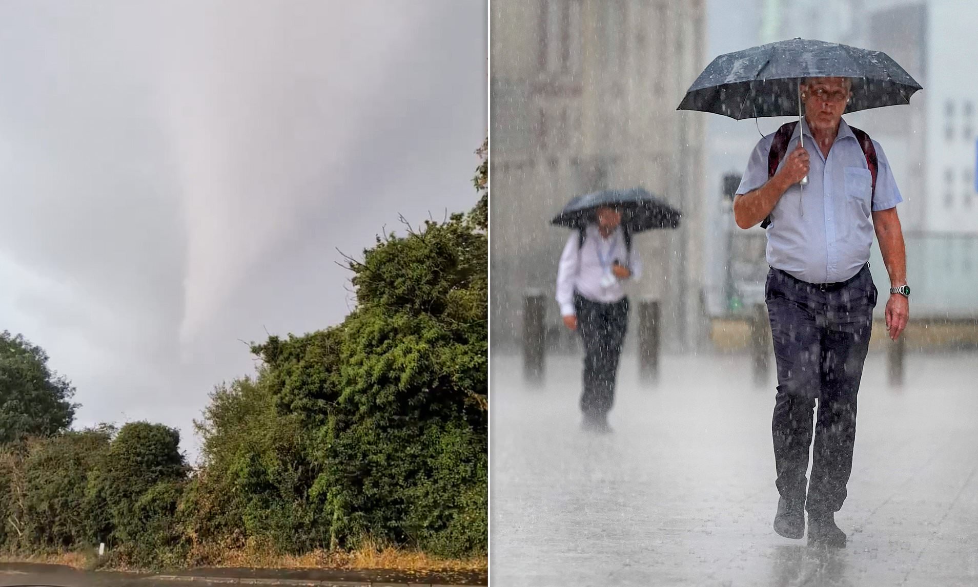Moment 'tornado' forms as Britain finally gets some rain and it's here for the bank holiday