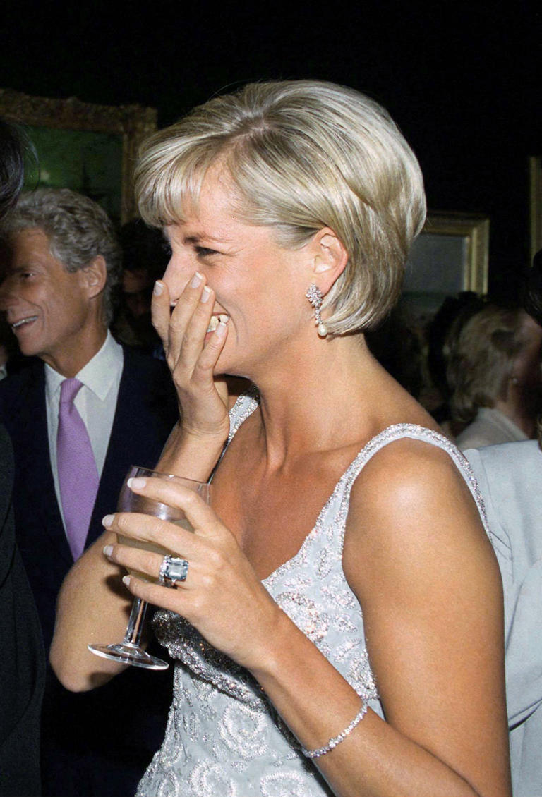 Princess Diana wears her aquamarine cocktail ring in June 1997. (Image credit: Getty Images)