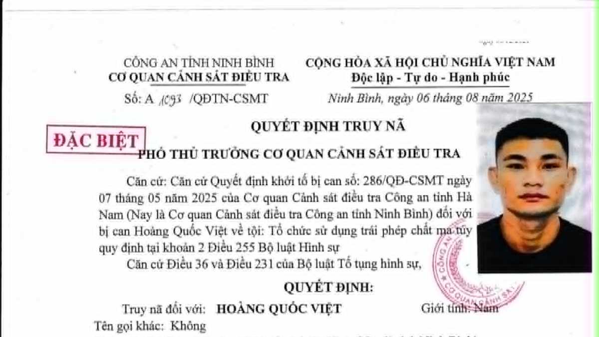 Công an Ninh Bình truy nã Hoàng Quốc Việt liên quan vụ án ma túy