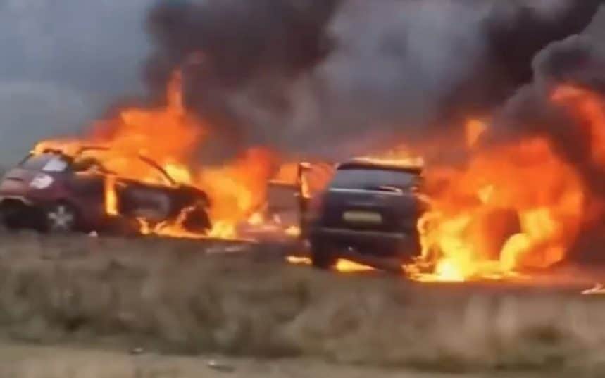 Cars set on fire at vigil for A66 crash victim