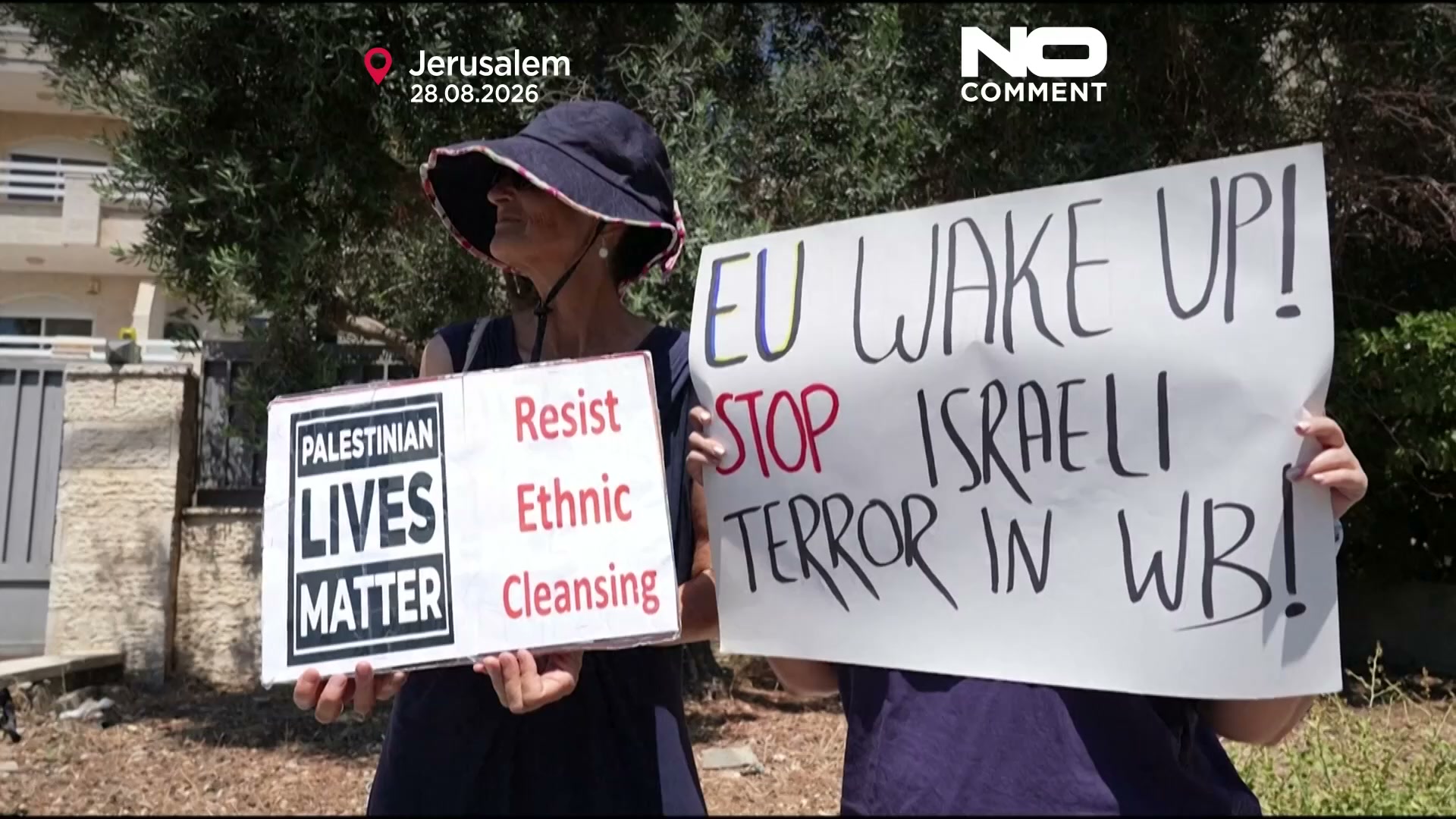 Israeli activists protest outside EU offices in Jerusalem over Gaza war
