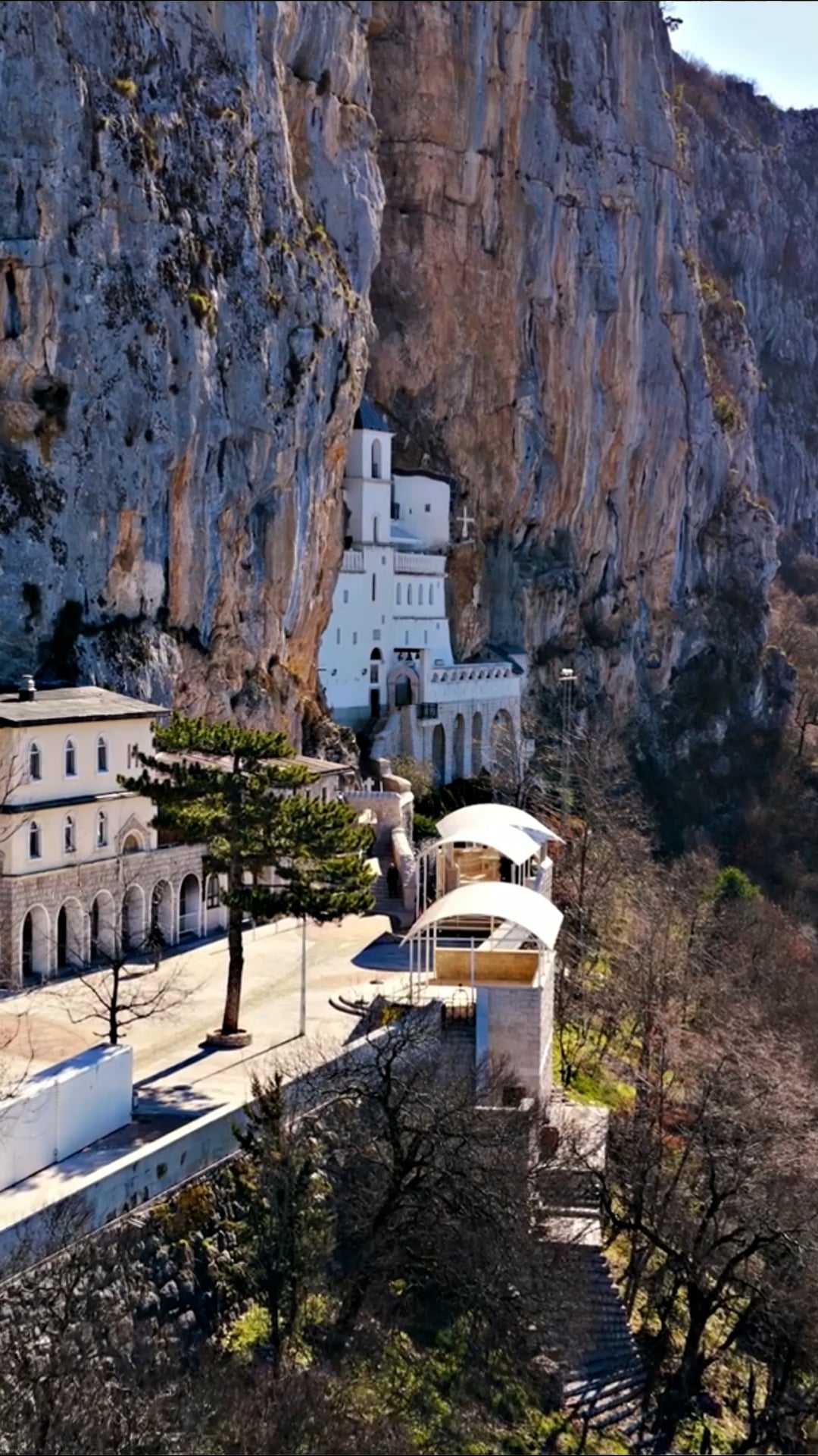 Ostrog Monastery, Montenegro: Drone views of cliff-carved sanctuary