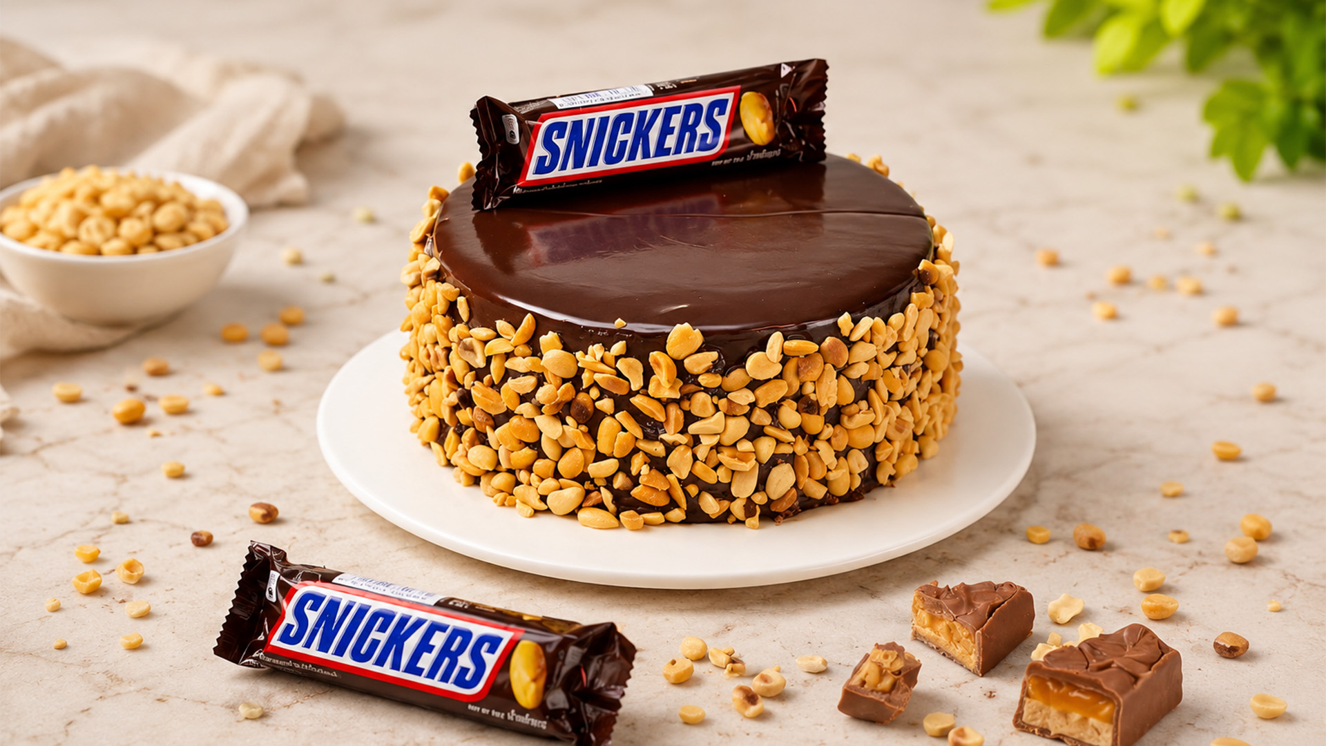 Chocolate ganache meets a crunchy peanut finish