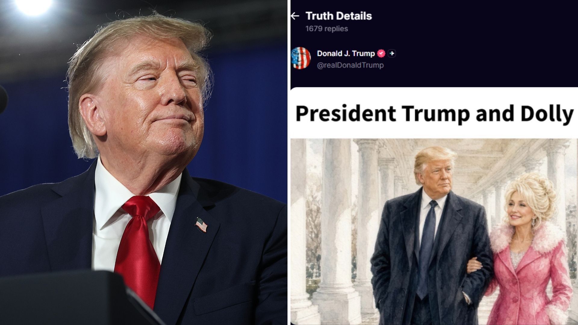 Trump shares drawing of himself beside Dolly Parton after claiming she 