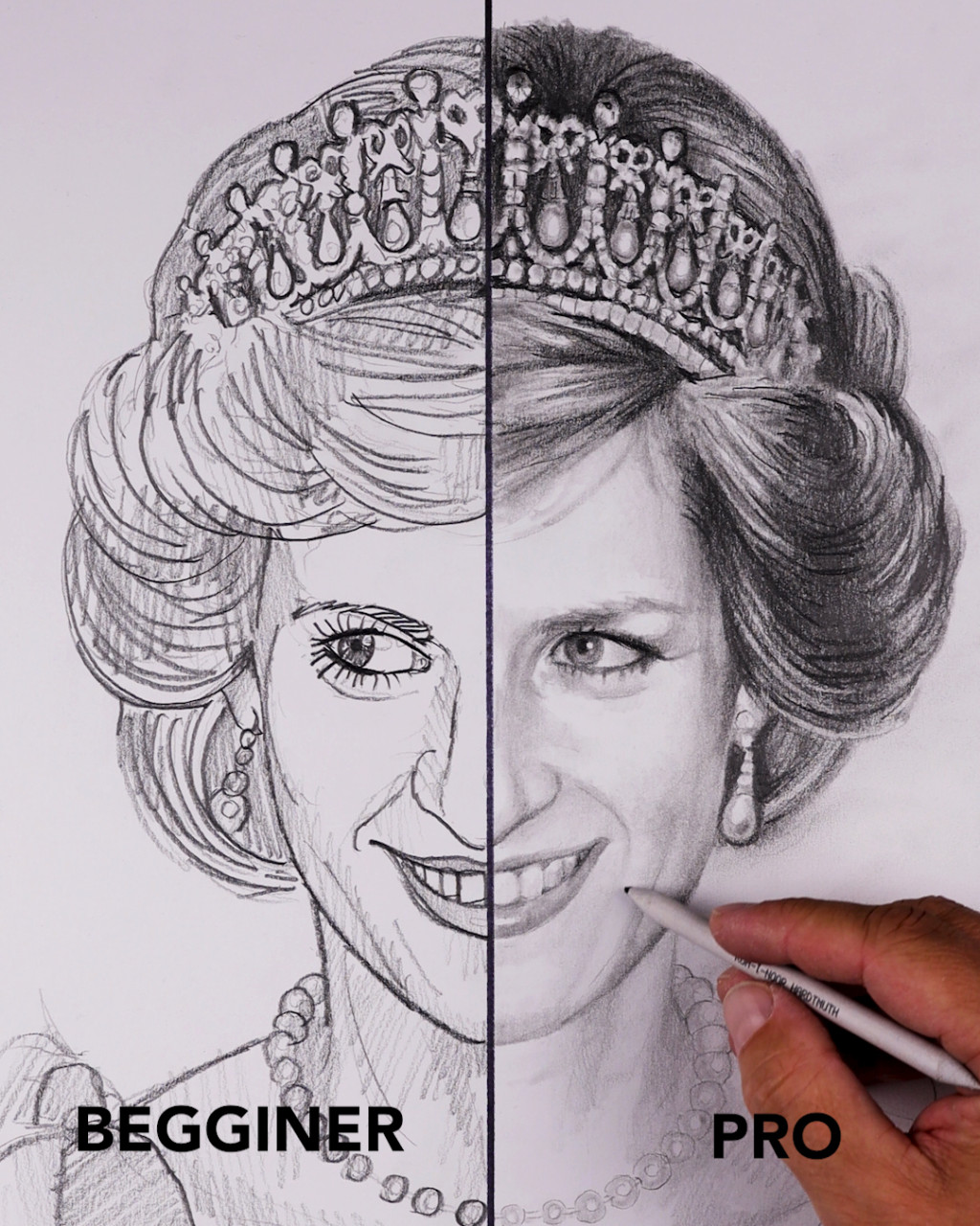 Beginner vs pro drawing of Princess Diana! ️👑