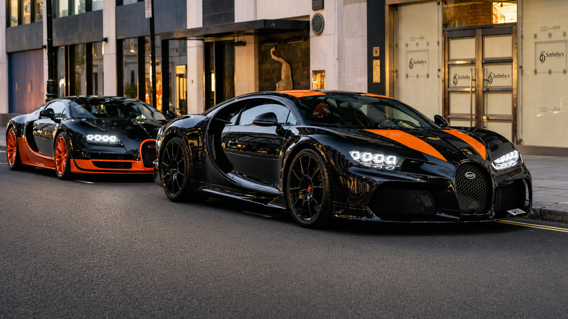 Four Bugatti hypercars gather on the street