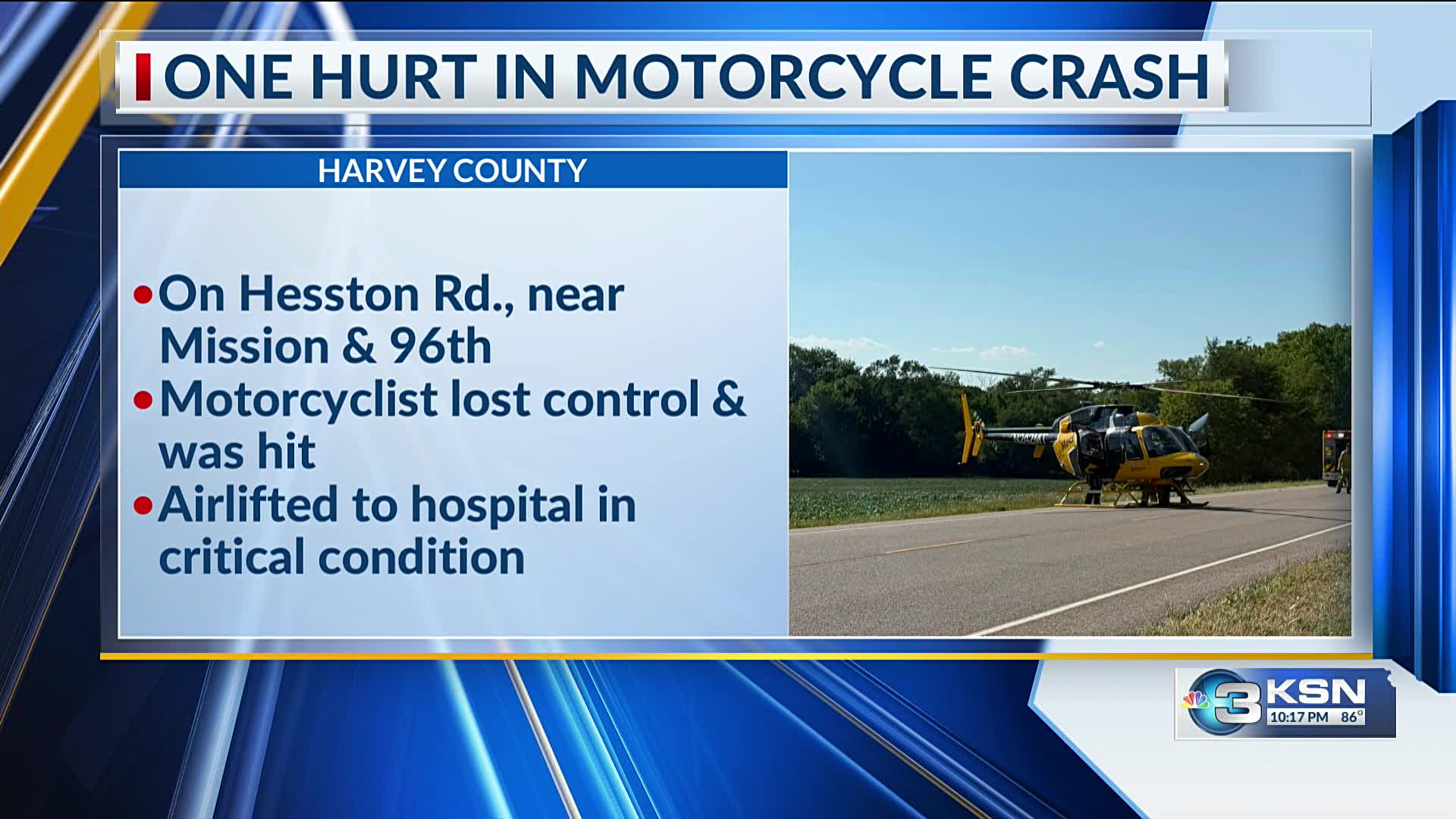 One critically injured in motorcycle crash near Hesston