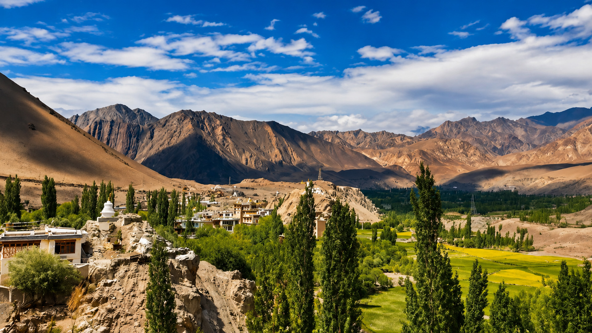 A remote Ladakh village beneath towering Himalayan peaks