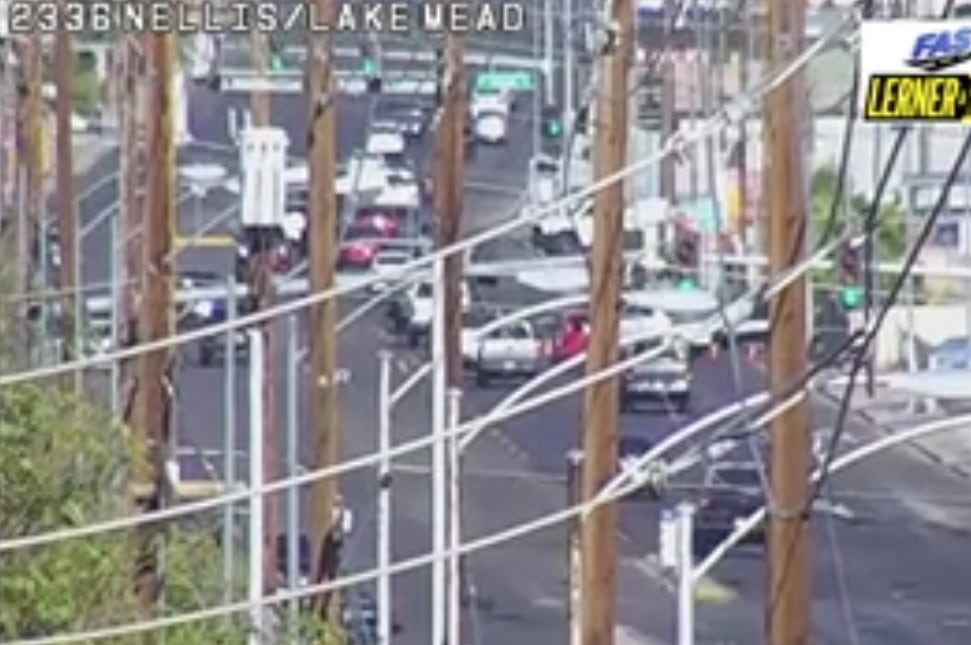 Pedestrian hurt in truck crash at intersection near Lake Mead, Nellis Blvd