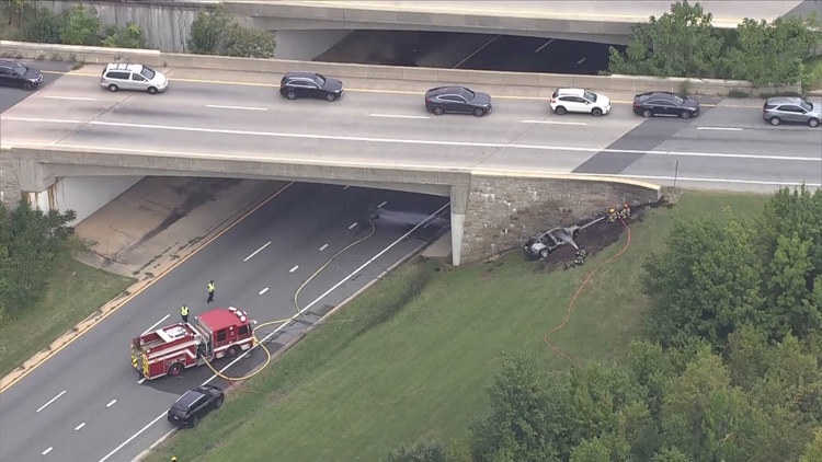 1 killed, 9 firefighters and police officers hospitalized following single-vehicle crash on I-295 in Maryland