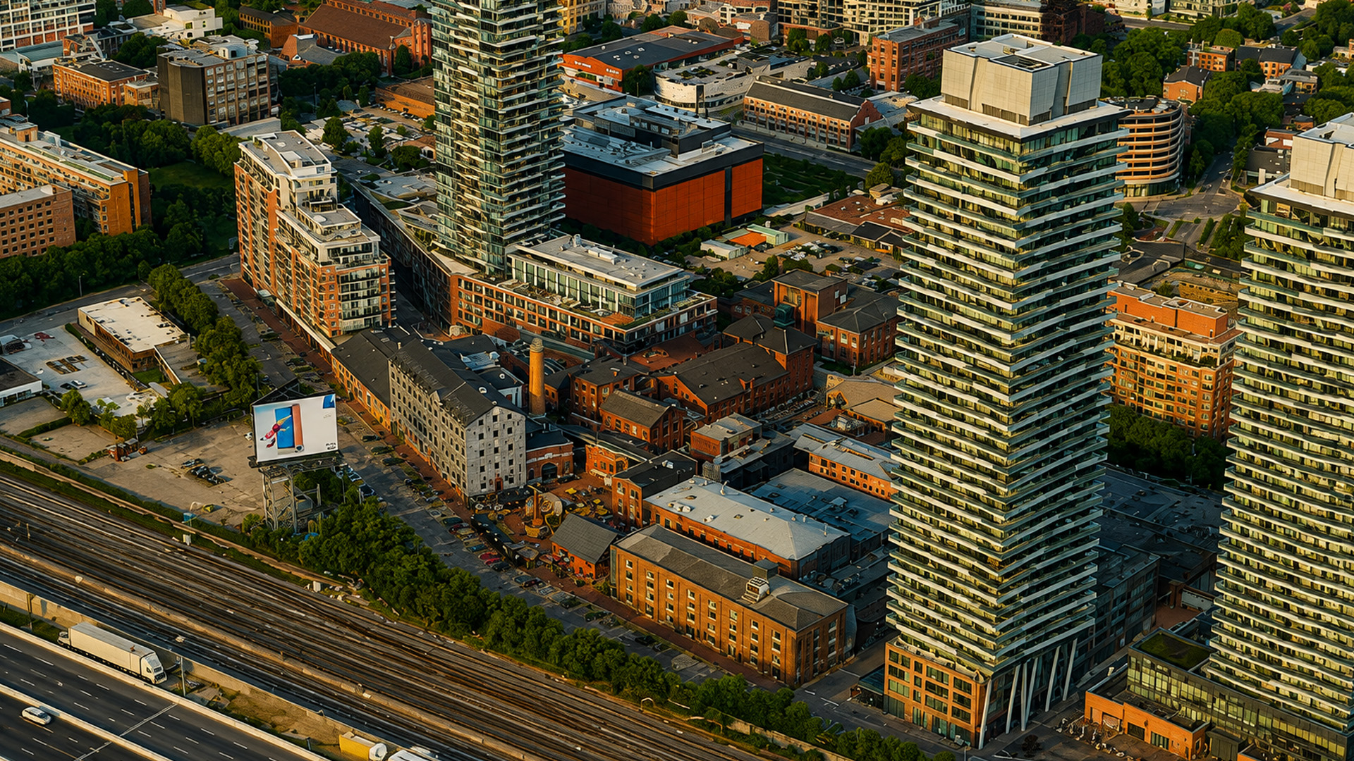 Toronto’s historic Distillery District from the sky